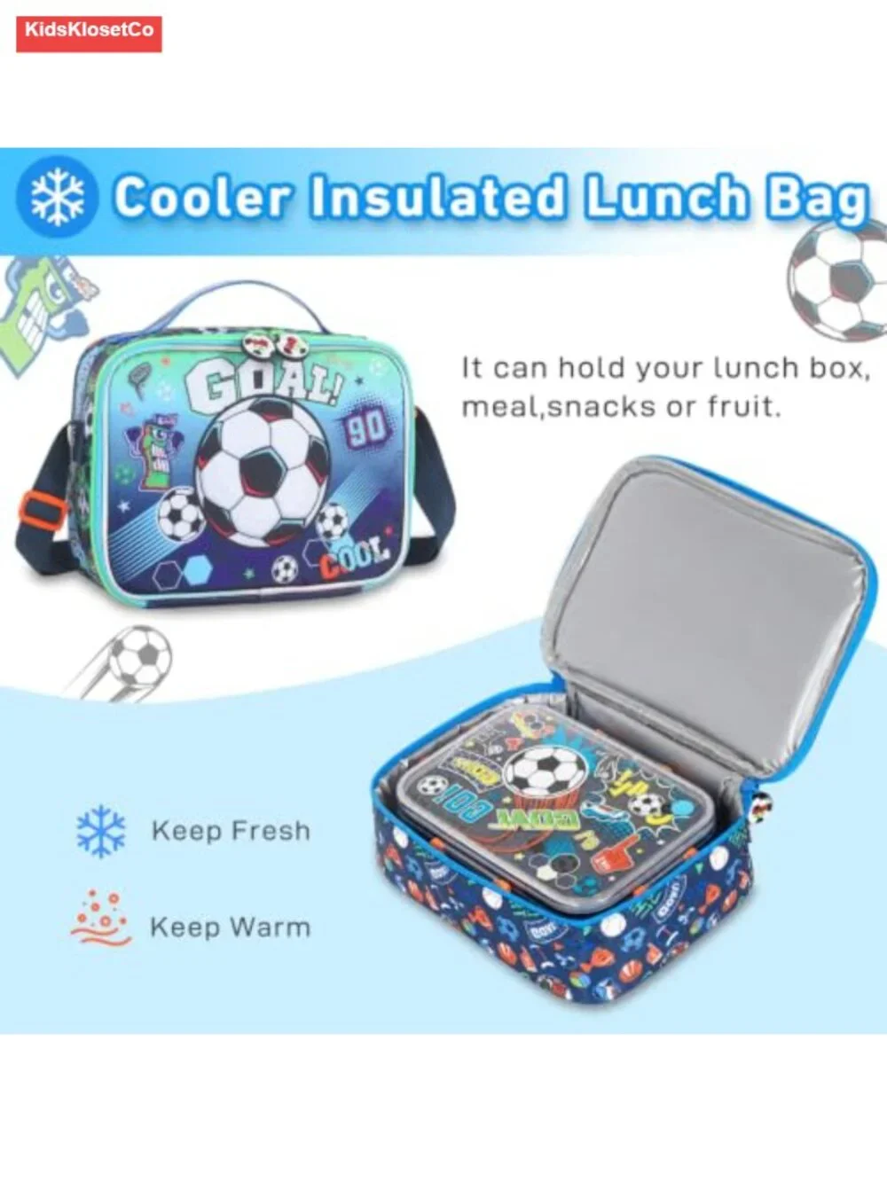 3-in-1 Kids Rolling Backpack Set with Lunch Bag, Soccer Theme, Wheels,